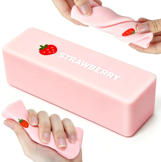Main image of Butter Squishy, Strawberry Slow Rebound Squeeze Toy, Sensory Stress-Relief fingertip Toy for Anxiety, Strawberry Stick Squeeze Toy, Soft Pink Squeeze Clay, Suitable as a Classroom Reward Toy