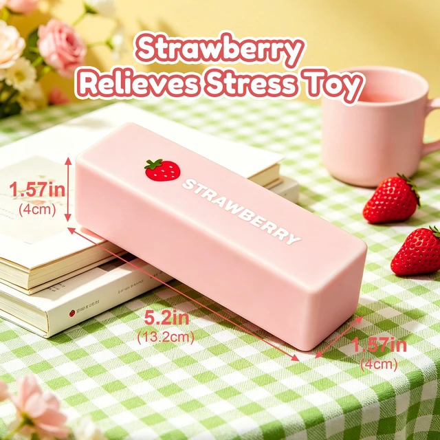 Alt view image 2 of 7 - Butter Squishy, Strawberry Slow Rebound Squeeze Toy, Sensory Stress-Relief fingertip Toy for Anxiety, Strawberry Stick Squeeze Toy, Soft Pink Squeeze Clay, Suitable as a Classroom Reward Toy