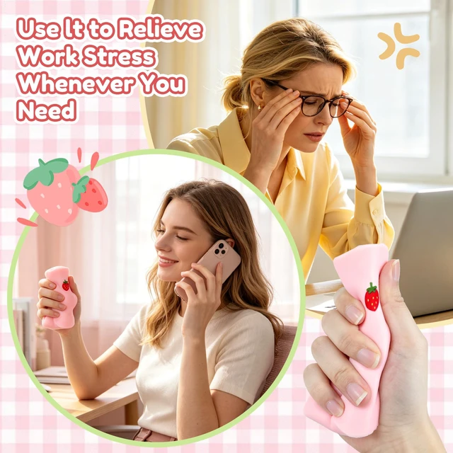 Alt view image 3 of 7 - Butter Squishy, Strawberry Slow Rebound Squeeze Toy, Sensory Stress-Relief fingertip Toy for Anxiety, Strawberry Stick Squeeze Toy, Soft Pink Squeeze Clay, Suitable as a Classroom Reward Toy