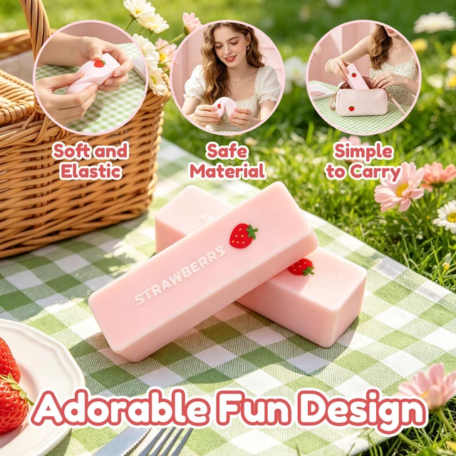 Alt view image 7 of 7 - Butter Squishy, Strawberry Slow Rebound Squeeze Toy, Sensory Stress-Relief fingertip Toy for Anxiety, Strawberry Stick Squeeze Toy, Soft Pink Squeeze Clay, Suitable as a Classroom Reward Toy