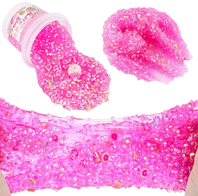 Alt view image 2 of 5 - Pink Bingsu Slime, Non-Sticky Glimmer Crunchy Slime, Slimes Party Favors for Kids, Slimes Sensory Experience Toys, Birthday Easter Halloween Girls BoysTeens Gift