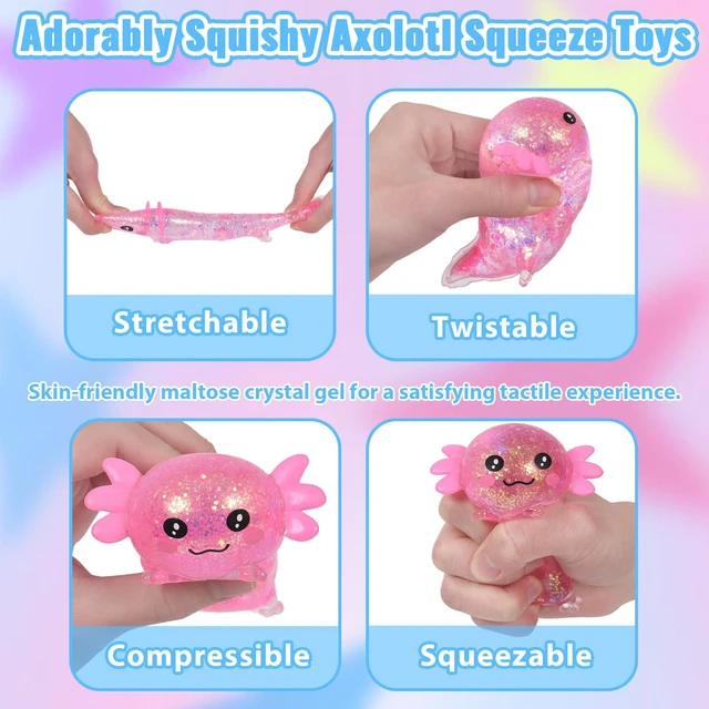 Alt view image 2 of 6 - Axolotl Squishy Toy, Cute Slow Rising Fidget Toy for Stress Relief, Soft Squeeze Sensory Toy for Kids and Adults, Handheld Stress Ball for Anxiety and Focus(Pink)