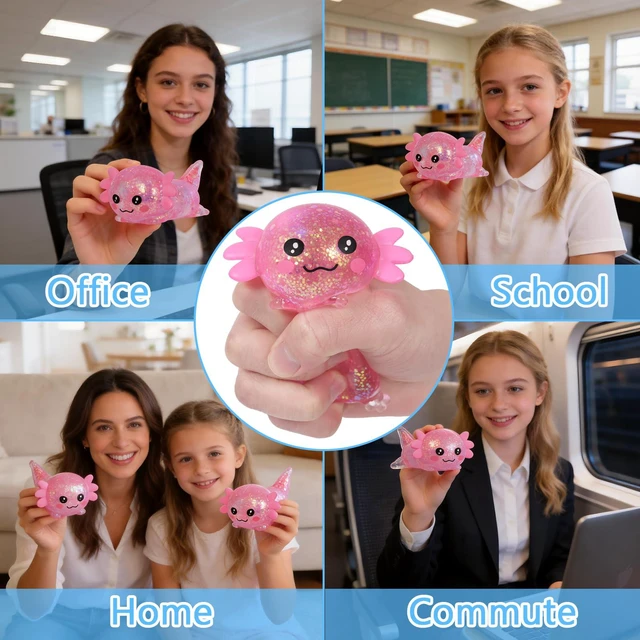 Alt view image 3 of 6 - Axolotl Squishy Toy, Cute Slow Rising Fidget Toy for Stress Relief, Soft Squeeze Sensory Toy for Kids and Adults, Handheld Stress Ball for Anxiety and Focus(Pink)