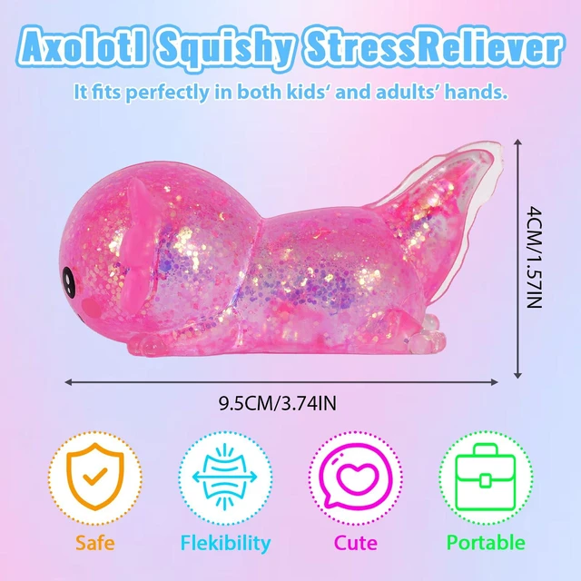 Alt view image 4 of 6 - Axolotl Squishy Toy, Cute Slow Rising Fidget Toy for Stress Relief, Soft Squeeze Sensory Toy for Kids and Adults, Handheld Stress Ball for Anxiety and Focus(Pink)