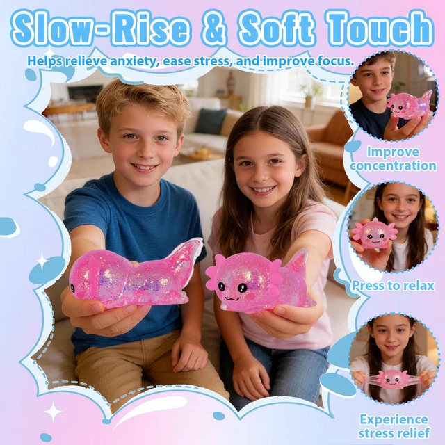 Alt view image 5 of 6 - Axolotl Squishy Toy, Cute Slow Rising Fidget Toy for Stress Relief, Soft Squeeze Sensory Toy for Kids and Adults, Handheld Stress Ball for Anxiety and Focus(Pink)