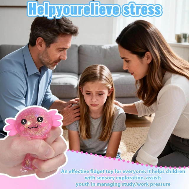 Alt view image 6 of 6 - Axolotl Squishy Toy, Cute Slow Rising Fidget Toy for Stress Relief, Soft Squeeze Sensory Toy for Kids and Adults, Handheld Stress Ball for Anxiety and Focus(Pink)