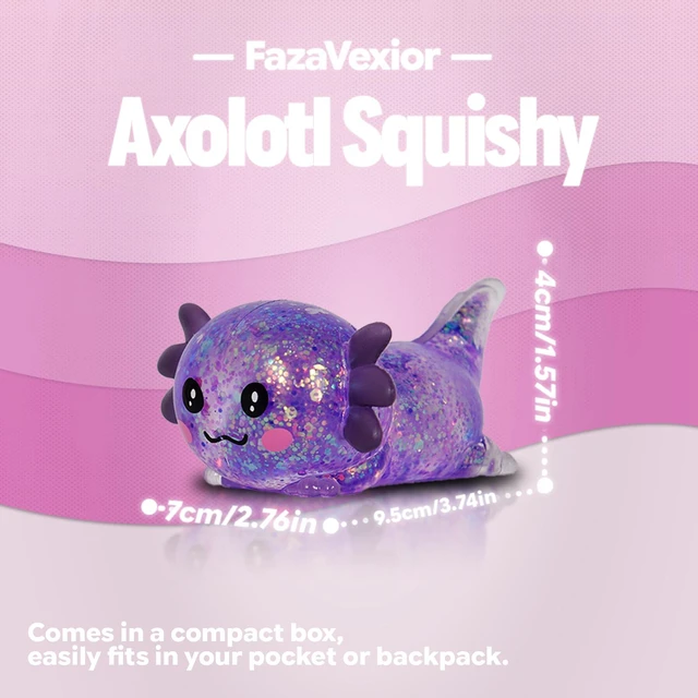 Alt view image 2 of 7 - Lying Axolotl Squishy Toy, Glitter Slow Rising Squeeze Toy | Maltose filled TPR stress relief fidget toy. Cute transparent handheld desk pet sensory toys for kids age 3+ & adults.