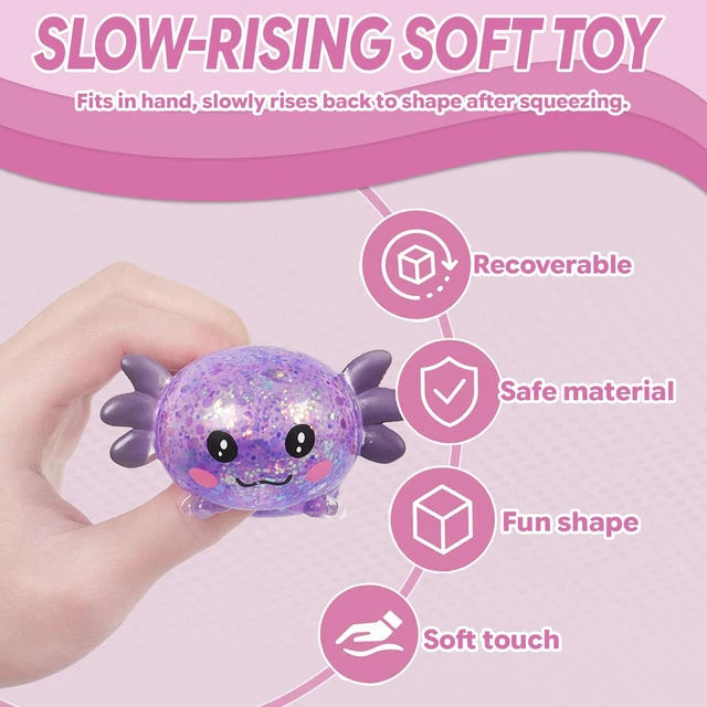 Alt view image 5 of 7 - Lying Axolotl Squishy Toy, Glitter Slow Rising Squeeze Toy | Maltose filled TPR stress relief fidget toy. Cute transparent handheld desk pet sensory toys for kids age 3+ & adults.