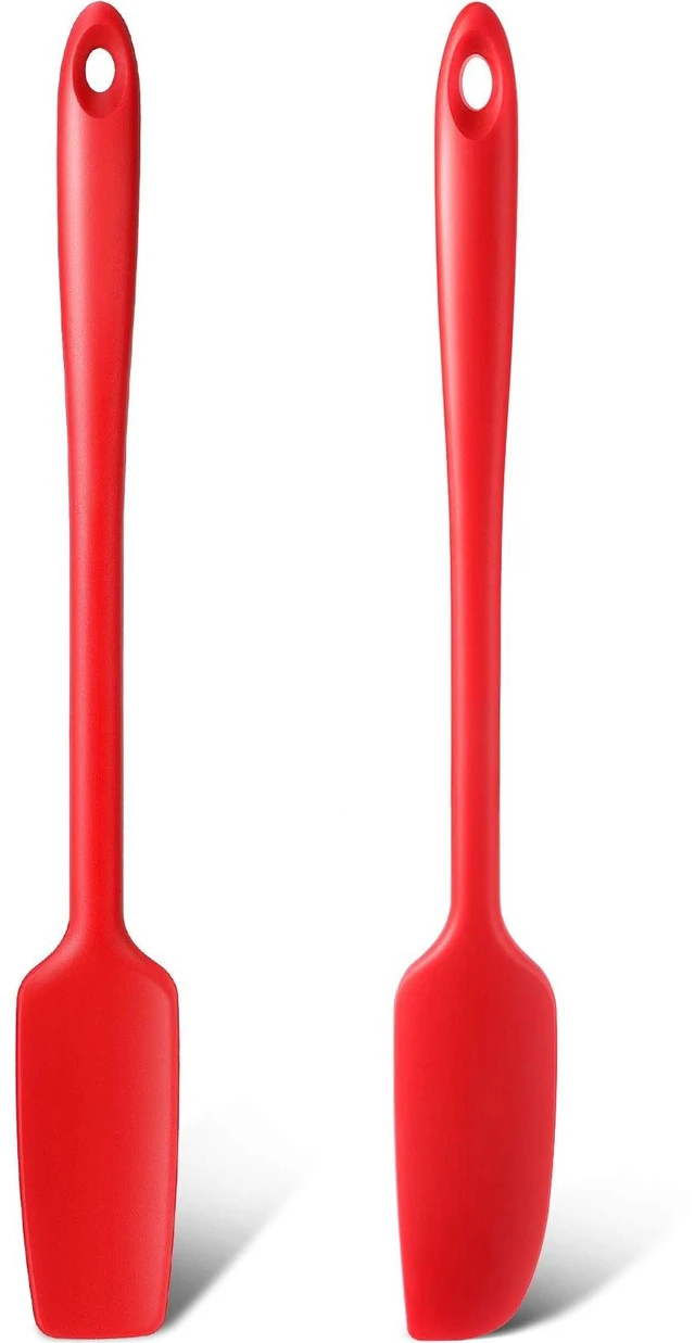 Main image of 2 Pieces Small Silicone Scraper, Long Handle Rubber Jar Spatula | Red 11.2 Inch, Mini Silicone Jar Spatula, Heat Resistant, Seamless, Non Stick Cookware, Stainless Steel Core for Baking