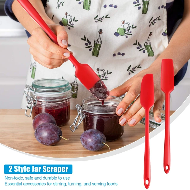 Alt view image 3 of 6 - 2 Pieces Small Silicone Scraper, Long Handle Rubber Jar Spatula | Red 11.2 Inch, Mini Silicone Jar Spatula, Heat Resistant, Seamless, Non Stick Cookware, Stainless Steel Core for Baking
