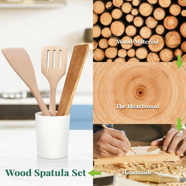 Alt view image 5 of 7 - 3Pcs Beechwood Spatulas, Long Handle, Non-Scratch for Nonstick Pans | Multi-Use Flipping & Scraping, Hangable, Cooking & Gifting