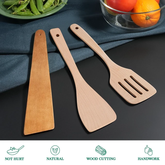 Alt view image 2 of 7 - 3Pcs Beechwood Spatulas, Long Handle, Non-Scratch for Nonstick Pans | Multi-Use Flipping & Scraping, Hangable, Cooking & Gifting