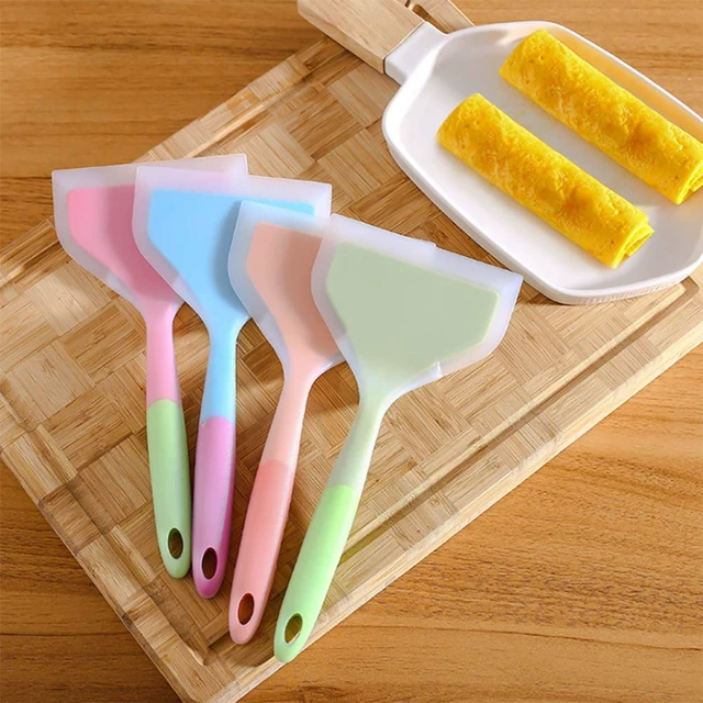 Alt view image 4 of 5 - Omelette Spatula 10-Inch Silicone Pancakes Shovel Durable Heat-resistant Wide Spatula Turner Nonstick Fried Shovel for Eggs Crepes Brownies Fish Pancake Pizza (Blue)