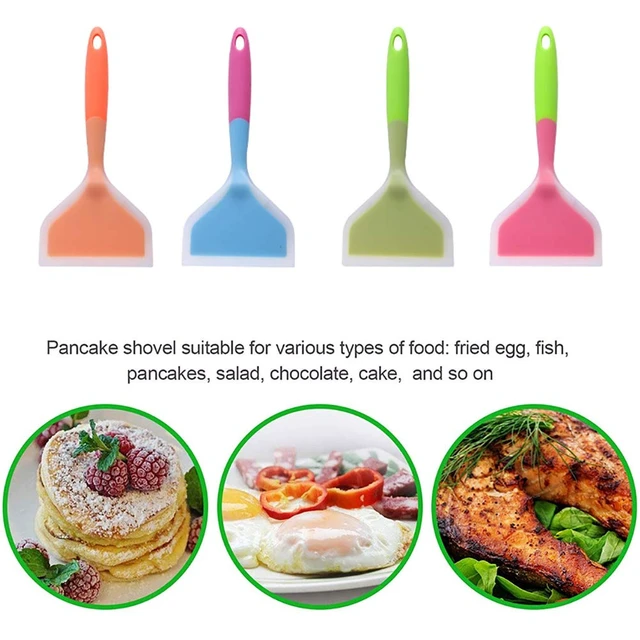 Alt view image 3 of 5 - Omelette Spatula 10-Inch Silicone Pancakes Shovel Durable Heat-resistant Wide Spatula Turner Nonstick Fried Shovel for Eggs Crepes Brownies Fish Pancake Pizza (Blue)