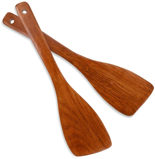 Main image of 2PCS Wooden Spatula Set for Cooking - 12.8 Inches | Natural Wood Spatulas for Non-stick Cookware, Flat Horn-Shaped Frying Spatulas, Long Handle Wooden Cooking Utensils