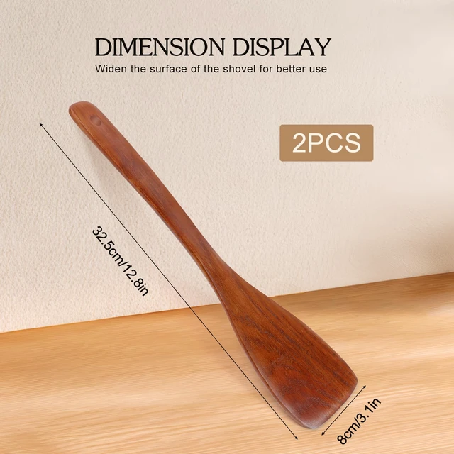 Alt view image 2 of 7 - 2PCS Wooden Spatula Set for Cooking - 12.8 Inches | Natural Wood Spatulas for Non-stick Cookware, Flat Horn-Shaped Frying Spatulas, Long Handle Wooden Cooking Utensils