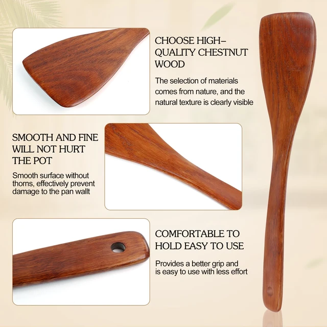 Alt view image 3 of 7 - 2PCS Wooden Spatula Set for Cooking - 12.8 Inches | Natural Wood Spatulas for Non-stick Cookware, Flat Horn-Shaped Frying Spatulas, Long Handle Wooden Cooking Utensils