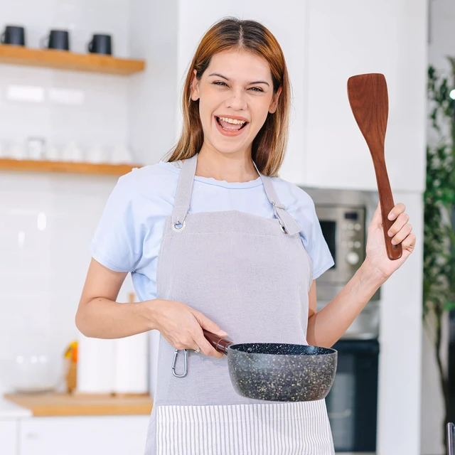 Alt view image 7 of 7 - 2PCS Wooden Spatula Set for Cooking - 12.8 Inches | Natural Wood Spatulas for Non-stick Cookware, Flat Horn-Shaped Frying Spatulas, Long Handle Wooden Cooking Utensils
