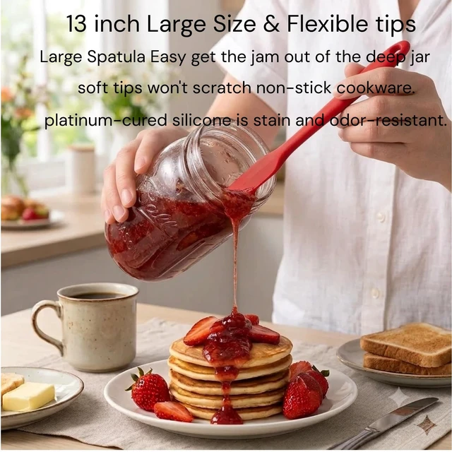 Alt view image 2 of 5 - Plus size Silicone Jar Spatula 2PCS Cake Cream Butter Spatulas 13" & 9.6" Heat Resistant Mixing Batter Scraper Non-Stick Flexible Baking Cooking Spatulas. (Red)