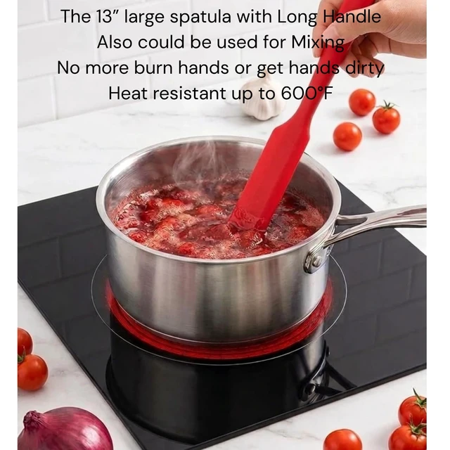 Alt view image 4 of 5 - Plus size Silicone Jar Spatula 2PCS Cake Cream Butter Spatulas 13" & 9.6" Heat Resistant Mixing Batter Scraper Non-Stick Flexible Baking Cooking Spatulas. (Red)