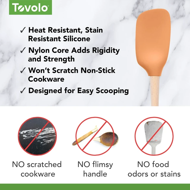 Alt view image 3 of 6 - Silicone Spoonula Silicone Spoon Spatula With Wooden Handle for Cooking Mixing Baking, Large Heat Resistant Multifunction Spatula Cooking Spoon Wood Handle Kitchen Utensil Apricot Orange