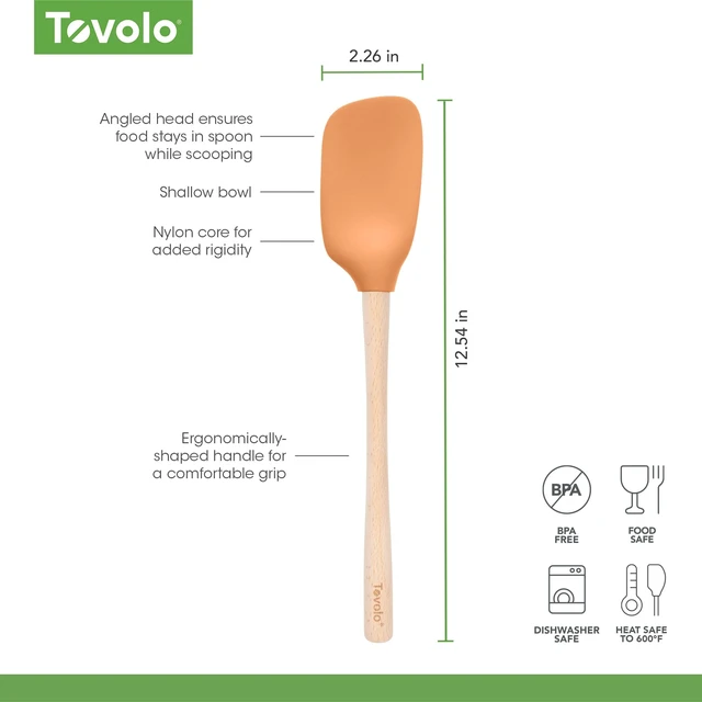 Alt view image 4 of 6 - Silicone Spoonula Silicone Spoon Spatula With Wooden Handle for Cooking Mixing Baking, Large Heat Resistant Multifunction Spatula Cooking Spoon Wood Handle Kitchen Utensil Apricot Orange