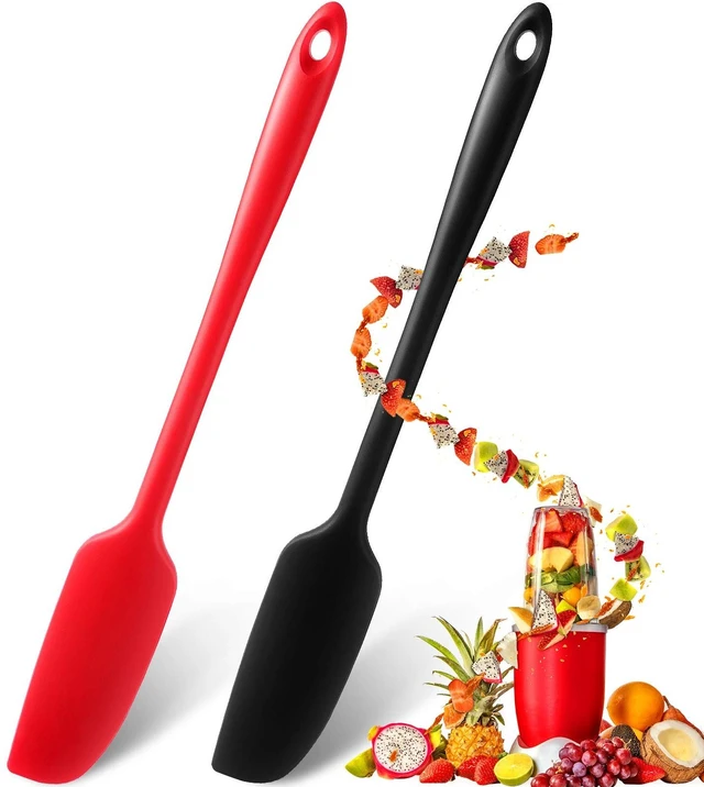 Main image of 2 Pieces 2 Pcs Silicone Jar Spatula Long Handle Scraper, Red, Black | Non-stick Rubber Heat Resistant Spatula Silicone Scraper for Jars, Smoothies, Blenders Cooking Baking Stirring Mixing Tools
