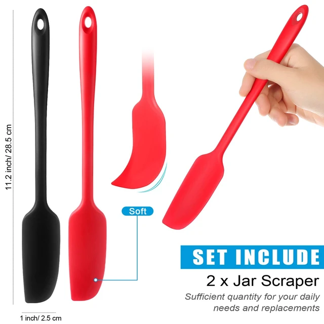 Alt view image 2 of 6 - 2 Pieces 2 Pcs Silicone Jar Spatula Long Handle Scraper, Red, Black | Non-stick Rubber Heat Resistant Spatula Silicone Scraper for Jars, Smoothies, Blenders Cooking Baking Stirring Mixing Tools