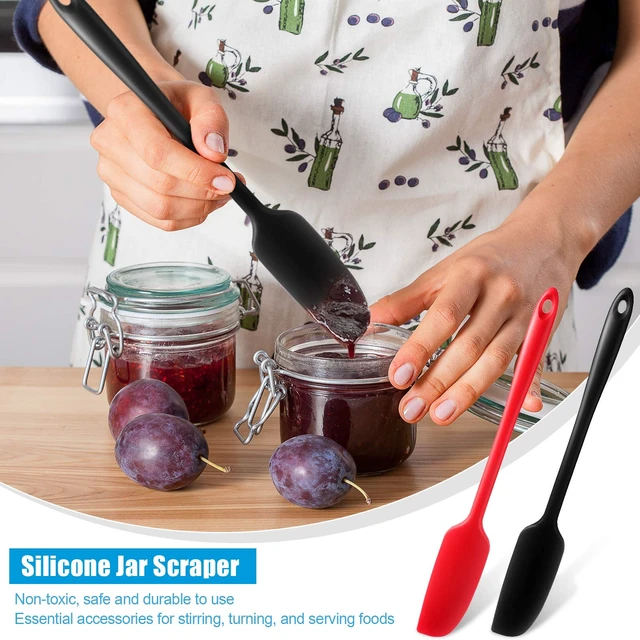 Alt view image 4 of 6 - 2 Pieces 2 Pcs Silicone Jar Spatula Long Handle Scraper, Red, Black | Non-stick Rubber Heat Resistant Spatula Silicone Scraper for Jars, Smoothies, Blenders Cooking Baking Stirring Mixing Tools