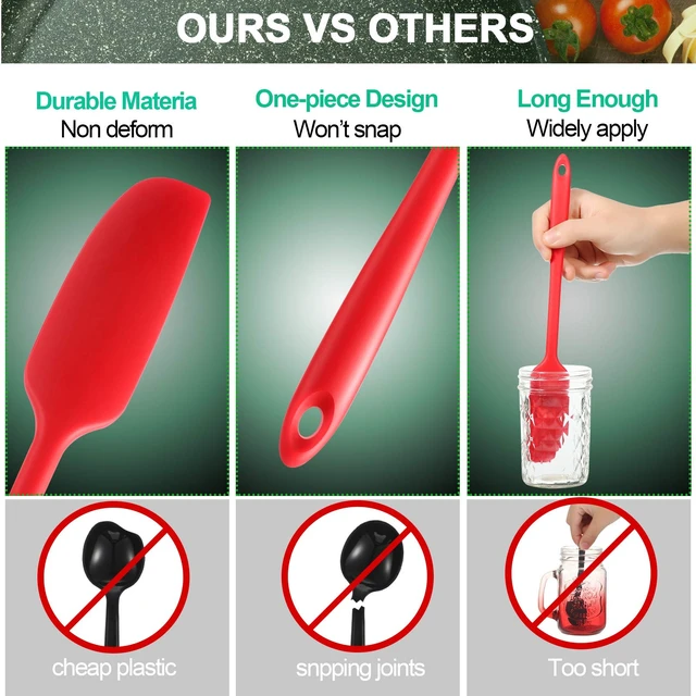 Alt view image 5 of 6 - 2 Pieces 2 Pcs Silicone Jar Spatula Long Handle Scraper, Red, Black | Non-stick Rubber Heat Resistant Spatula Silicone Scraper for Jars, Smoothies, Blenders Cooking Baking Stirring Mixing Tools