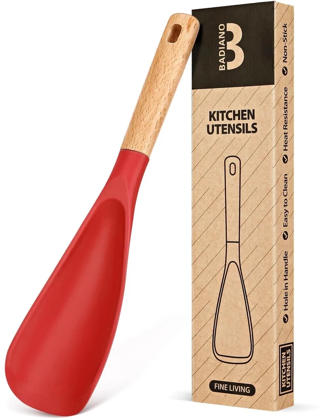 Main image of Silicone Cooking Spoon for Nonstick Cookware, Multi-function,11.4in | Great for Cooking and Serving, Sturdy BPA-Free Matte Silicone, Wood Handle Spoon for Mixing, Scoop, and Scrape,Red