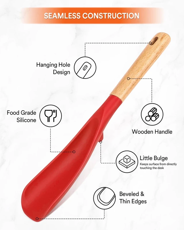 Alt view image 4 of 7 - Silicone Cooking Spoon for Nonstick Cookware, Multi-function,11.4in | Great for Cooking and Serving, Sturdy BPA-Free Matte Silicone, Wood Handle Spoon for Mixing, Scoop, and Scrape,Red