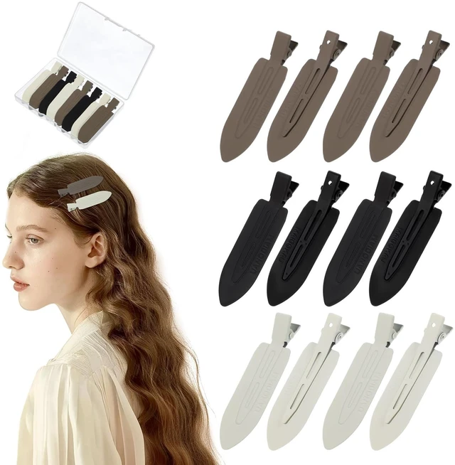 Main image of 12 Pcs No Crease No Bend Hair Clips for Women Girls Makeup Styling | 2.8-in Brown/Black/White Metal Small Flat Hair Pins with Storage Box, Hair Accessory Barrettes for Thin Short Bangs Gifts
