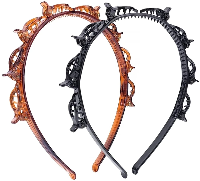 Main image of 2 Pack Clip Headband for Twisty Bangs, 90s Hair Accessories for Women with 8 Mini Clips, Braided Hair Clip Headbands for Y2K Fashion Styling, Black and Brown