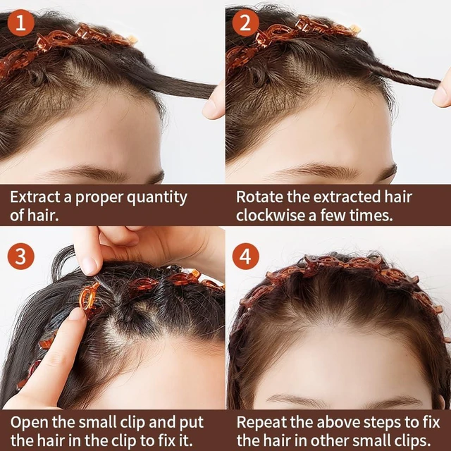 Alt view image 5 of 7 - 2 Pack Clip Headband for Twisty Bangs, 90s Hair Accessories for Women with 8 Mini Clips, Braided Hair Clip Headbands for Y2K Fashion Styling, Black and Brown