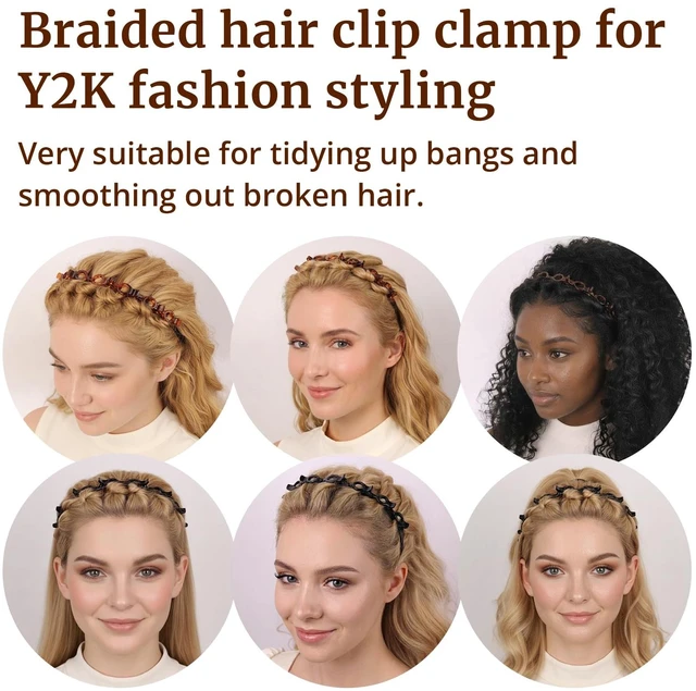 Alt view image 6 of 7 - 2 Pack Clip Headband for Twisty Bangs, 90s Hair Accessories for Women with 8 Mini Clips, Braided Hair Clip Headbands for Y2K Fashion Styling, Black and Brown