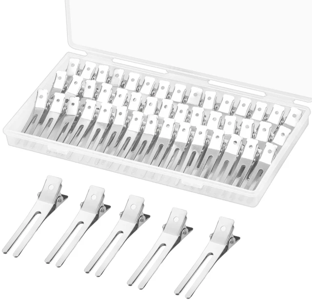 Main image of 60Pcs Double Prong Pin Curl Clips, 1.8 inch Duck Billed Hair Clips | Silver Duckbill Curl Clips for Styling Sectioning, Alligator Hair Clips with Storge Case for Makeup, Hair Salon, Barber, DIY
