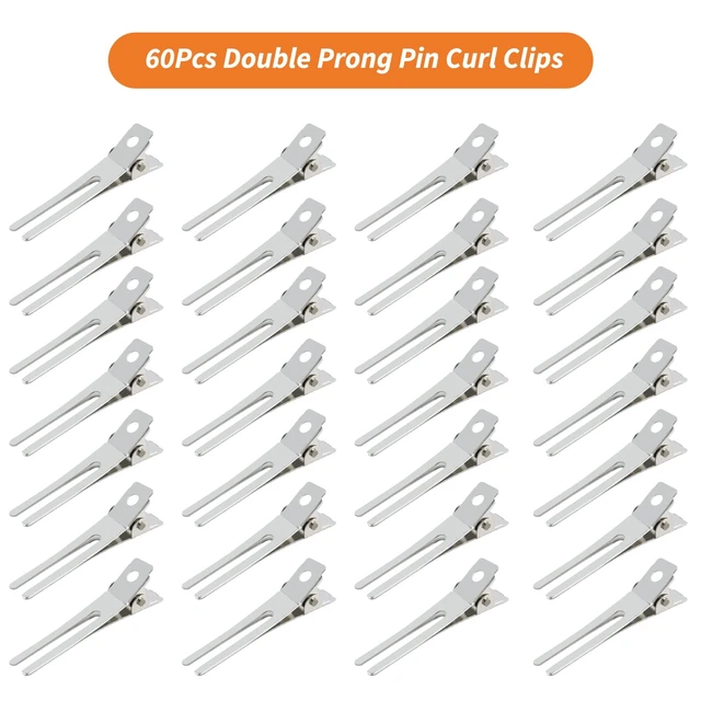 Alt view image 2 of 7 - 60Pcs Double Prong Pin Curl Clips, 1.8 inch Duck Billed Hair Clips | Silver Duckbill Curl Clips for Styling Sectioning, Alligator Hair Clips with Storge Case for Makeup, Hair Salon, Barber, DIY