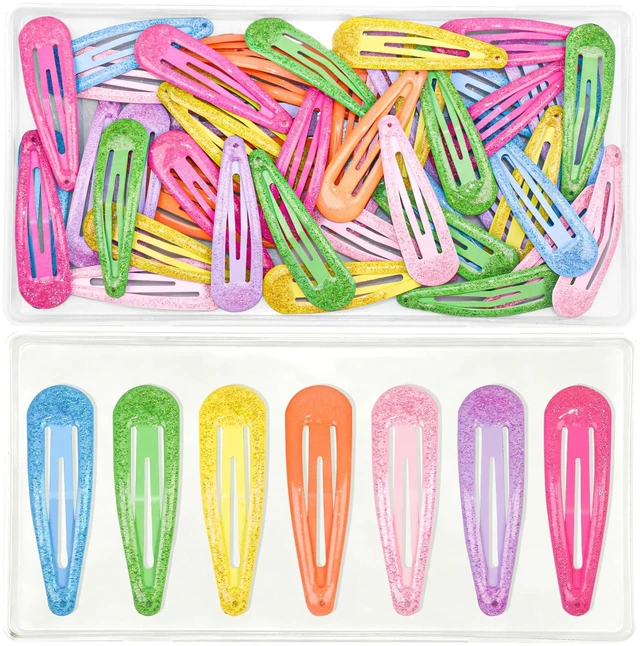 Main image of 49 Pcs Glitter Metal Hair Clips for Women Teens Girls, 2 Inch Teardrop Snap Hair Barrettes, Non-Slip Drip Oil Hair Clips for Daily Wear, Party, Makeup & Hairstyling DIY (Glitter-MixedColors)