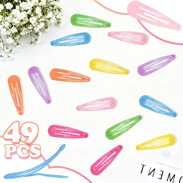 Alt view image 3 of 6 - 49 Pcs Glitter Metal Hair Clips for Women Teens Girls, 2 Inch Teardrop Snap Hair Barrettes, Non-Slip Drip Oil Hair Clips for Daily Wear, Party, Makeup & Hairstyling DIY (Glitter-MixedColors)
