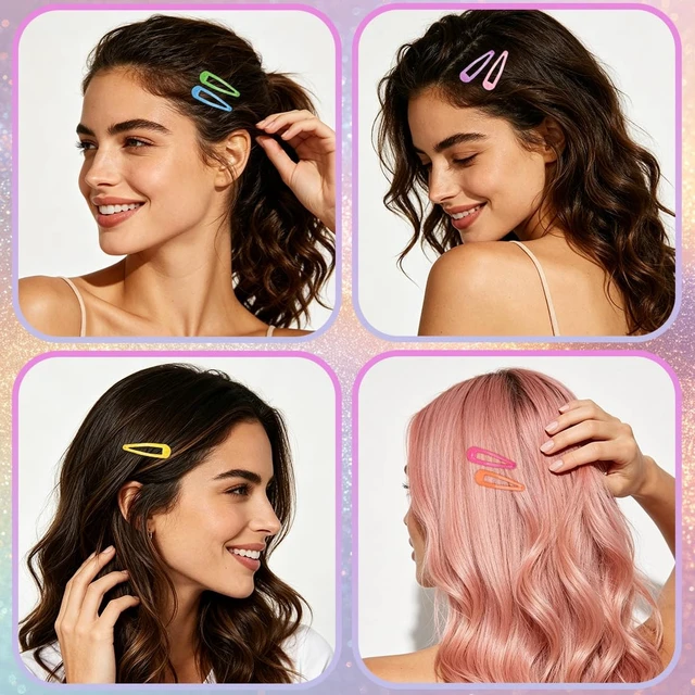 Alt view image 6 of 6 - 49 Pcs Glitter Metal Hair Clips for Women Teens Girls, 2 Inch Teardrop Snap Hair Barrettes, Non-Slip Drip Oil Hair Clips for Daily Wear, Party, Makeup & Hairstyling DIY (Glitter-MixedColors)