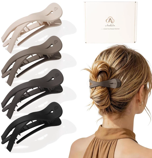 Main image of Large Flat Hair Clips for Women, Claw Clips for Medium Thick Hair | Strong Hold French Hair Clips for Styling, Driving, Daily Wear | Beige, Light Brown, Dark Brown, Black - 4Pcs