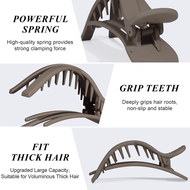 Alt view image 5 of 7 - Large Flat Hair Clips for Women, Claw Clips for Medium Thick Hair | Strong Hold French Hair Clips for Styling, Driving, Daily Wear | Beige, Light Brown, Dark Brown, Black - 4Pcs