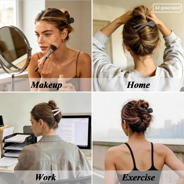 Alt view image 2 of 7 - Large Flat Hair Clips for Women, Claw Clips for Medium Thick Hair | Strong Hold French Hair Clips for Styling, Driving, Daily Wear | Beige, Light Brown, Dark Brown, Black - 4Pcs
