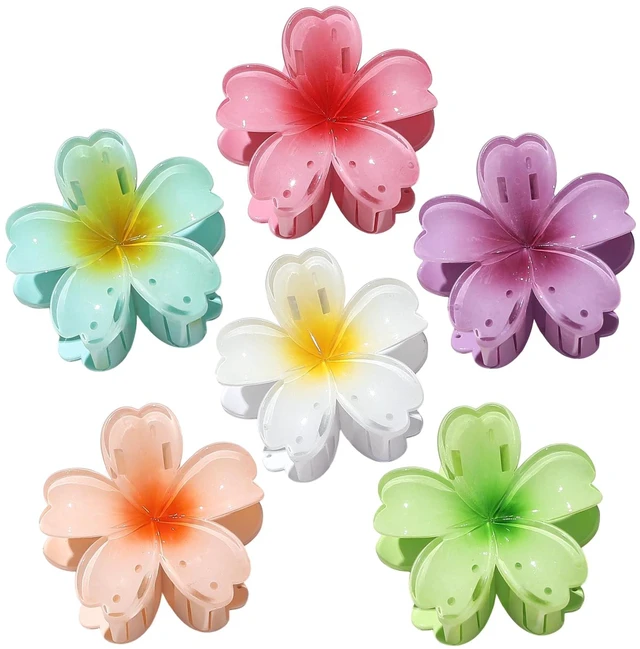 Main image of 6 Pcs Flower Hair Claw Clips for Women & Girls Hair Accessories | Durable & Sturdy Plastic, Strong Hold Large Beach Clips for Thick & Curly Hair, Hawaiian Stylish Gifts for Ladies(Hawaiian)