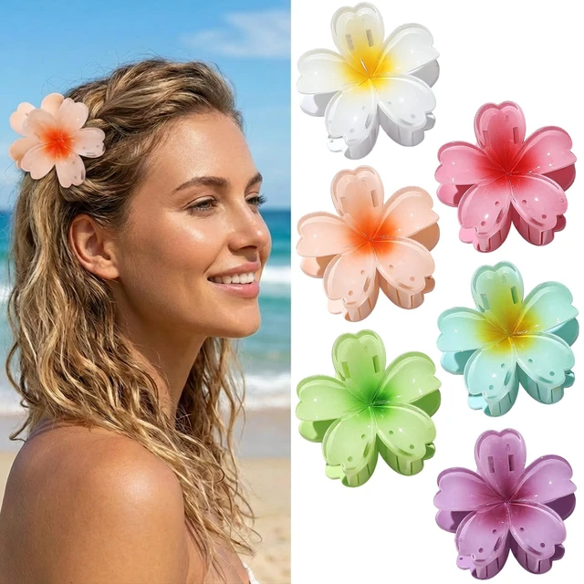 Alt view image 2 of 7 - 6 Pcs Flower Hair Claw Clips for Women & Girls Hair Accessories | Durable & Sturdy Plastic, Strong Hold Large Beach Clips for Thick & Curly Hair, Hawaiian Stylish Gifts for Ladies(Hawaiian)
