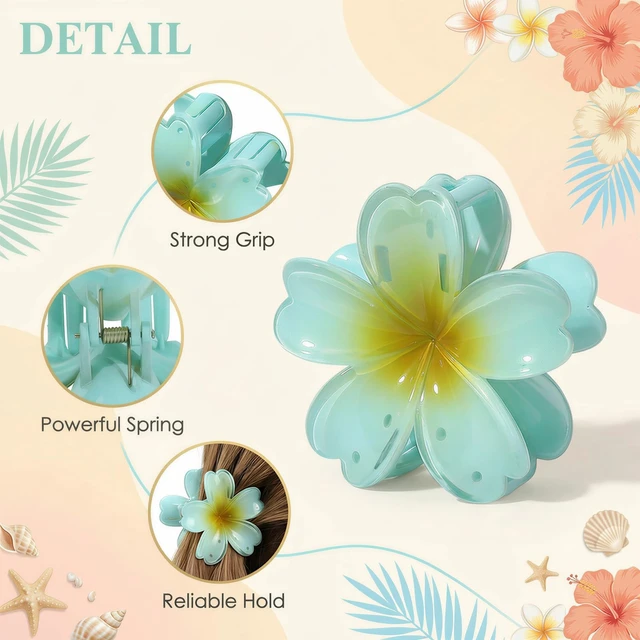 Alt view image 4 of 7 - 6 Pcs Flower Hair Claw Clips for Women & Girls Hair Accessories | Durable & Sturdy Plastic, Strong Hold Large Beach Clips for Thick & Curly Hair, Hawaiian Stylish Gifts for Ladies(Hawaiian)
