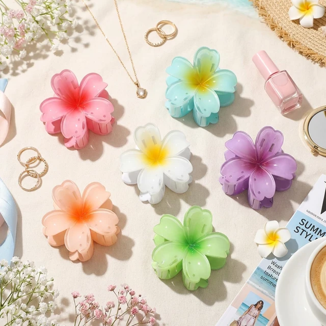 Alt view image 5 of 7 - 6 Pcs Flower Hair Claw Clips for Women & Girls Hair Accessories | Durable & Sturdy Plastic, Strong Hold Large Beach Clips for Thick & Curly Hair, Hawaiian Stylish Gifts for Ladies(Hawaiian)