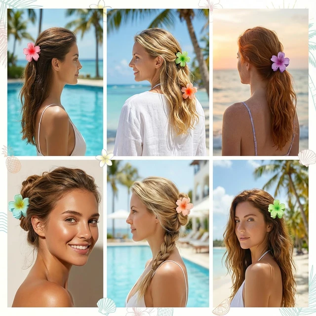 Alt view image 6 of 7 - 6 Pcs Flower Hair Claw Clips for Women & Girls Hair Accessories | Durable & Sturdy Plastic, Strong Hold Large Beach Clips for Thick & Curly Hair, Hawaiian Stylish Gifts for Ladies(Hawaiian)