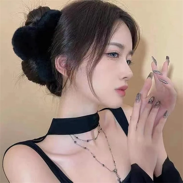 Alt view image 4 of 4 - Large Faux Fur Hair Claw Clip for Women, 5.1 Inches Winter Fluffy Fuzzy Hair Clips, Nonslip Strong Hold Furry Big Jaw Clamp for Thick Long Hair (Black)